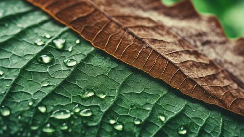 Ekstremalne zdjęcie makro tekstury na zielonym liściu.