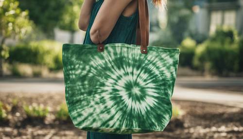 Green tie-dye pattern on a canvas tote bag.