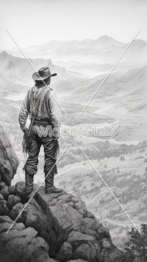 Cowboy Overlooking a Vast Valley
