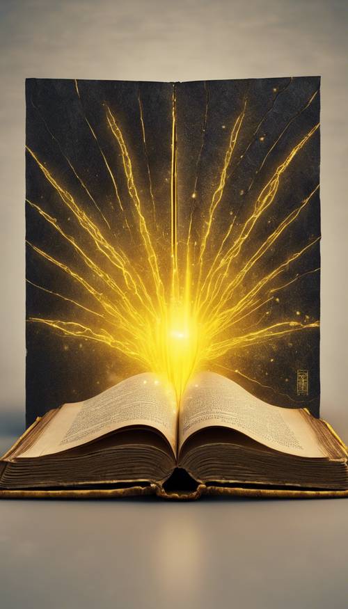 Un vecchio libro misterioso che irradia un&#39;aura gialla, a significare antica conoscenza.