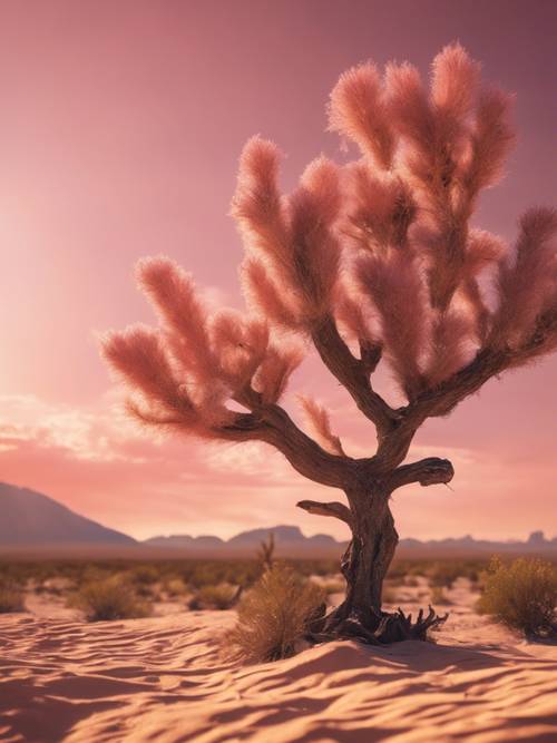 El sol arroja un resplandor dorado sobre un paisaje desértico de color rosa coral.
