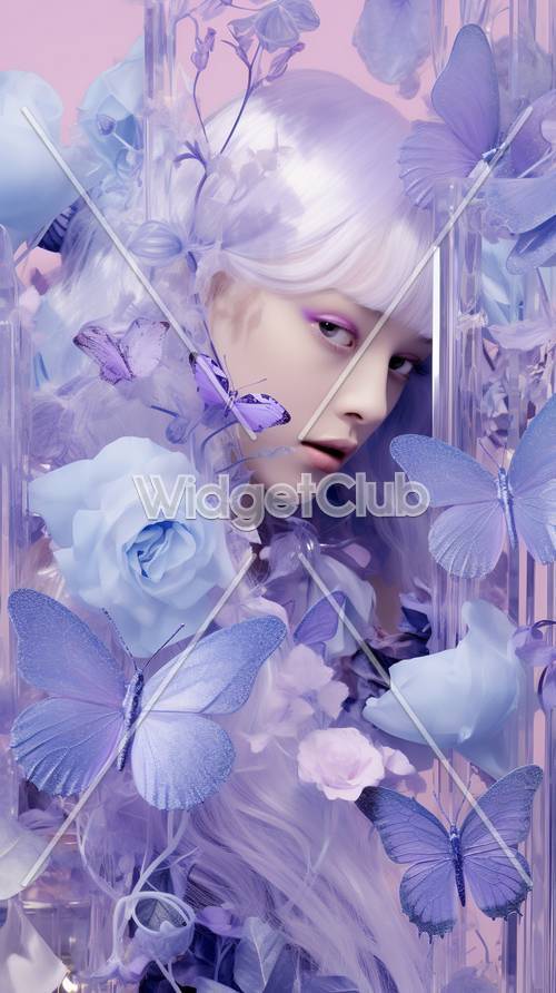Фиолетовая фантазия с бабочками и цветами