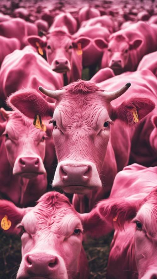 Un diseño de serie de pegatinas de traviesas vacas rosas.