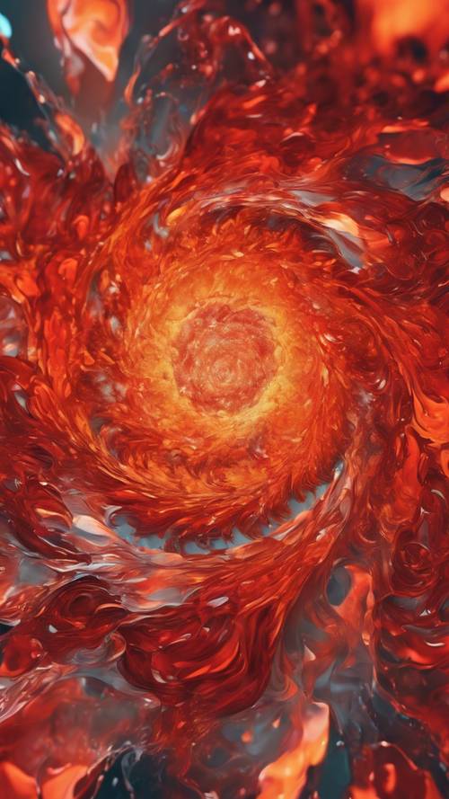 A radiant burst of red and orange in fluid patterns, blending seamlessly into a vivid abstract expanse.