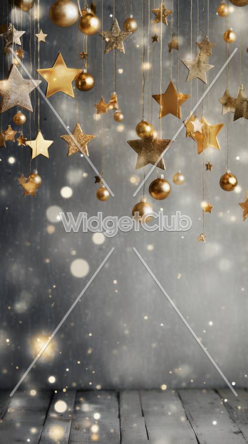 Złote gwiazdy i śnieg na świąteczny nastrój