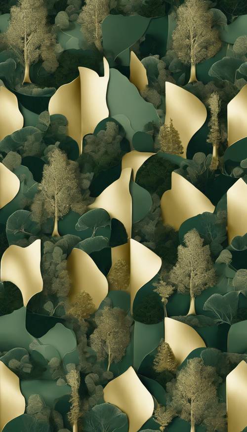 Metallic gold and forest green organic shapes combining to create a harmonious, seamless pattern. Tapeta [f884151c7abc4a85baa4]