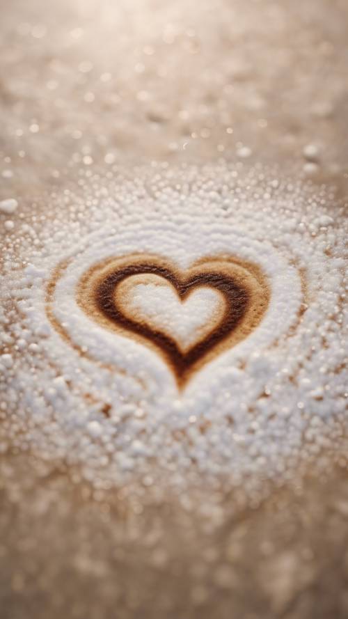 Um coração elegante gravado na superfície espumosa de um cappuccino recém servido.