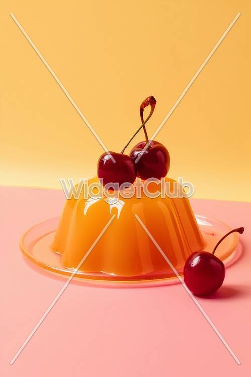 Cherry Topped Orange Jelly on Pink Background