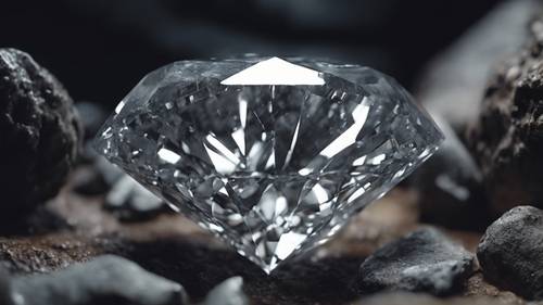 Um diamante cinza bruto em estado natural, nas profundezas de uma caverna subterrânea.