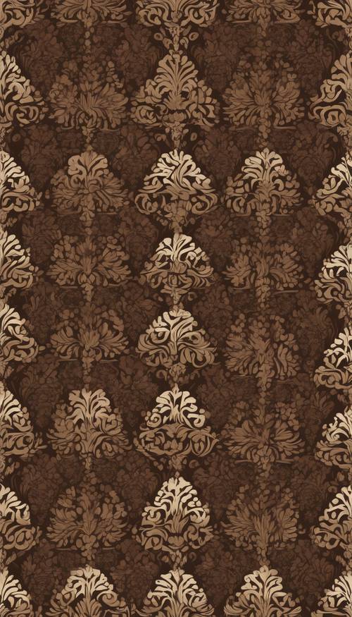 Un patrón sin costuras de damasco tradicional en tonos marrón chocolate oscuro con detalles finos.