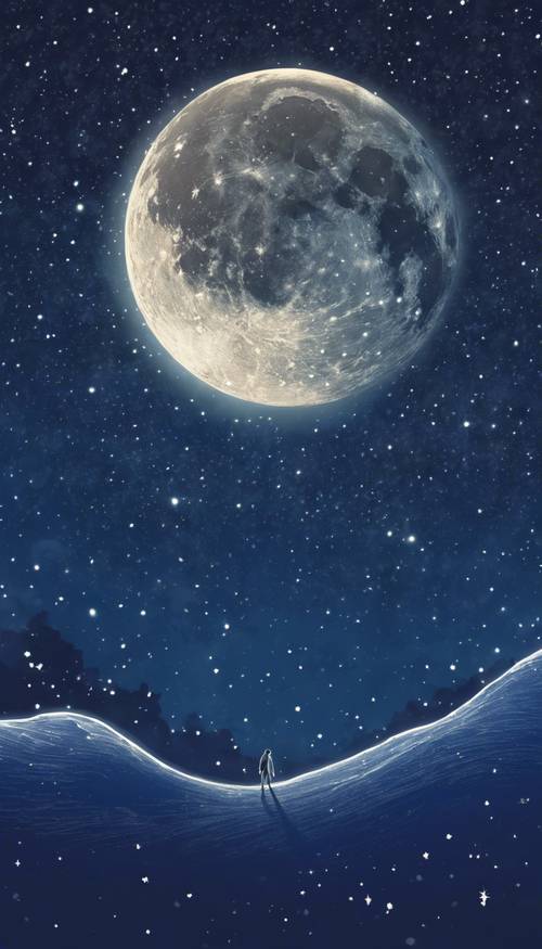 Un ciel nocturne étoilé bleu marine texturé avec une pleine lune et des étoiles filantes.