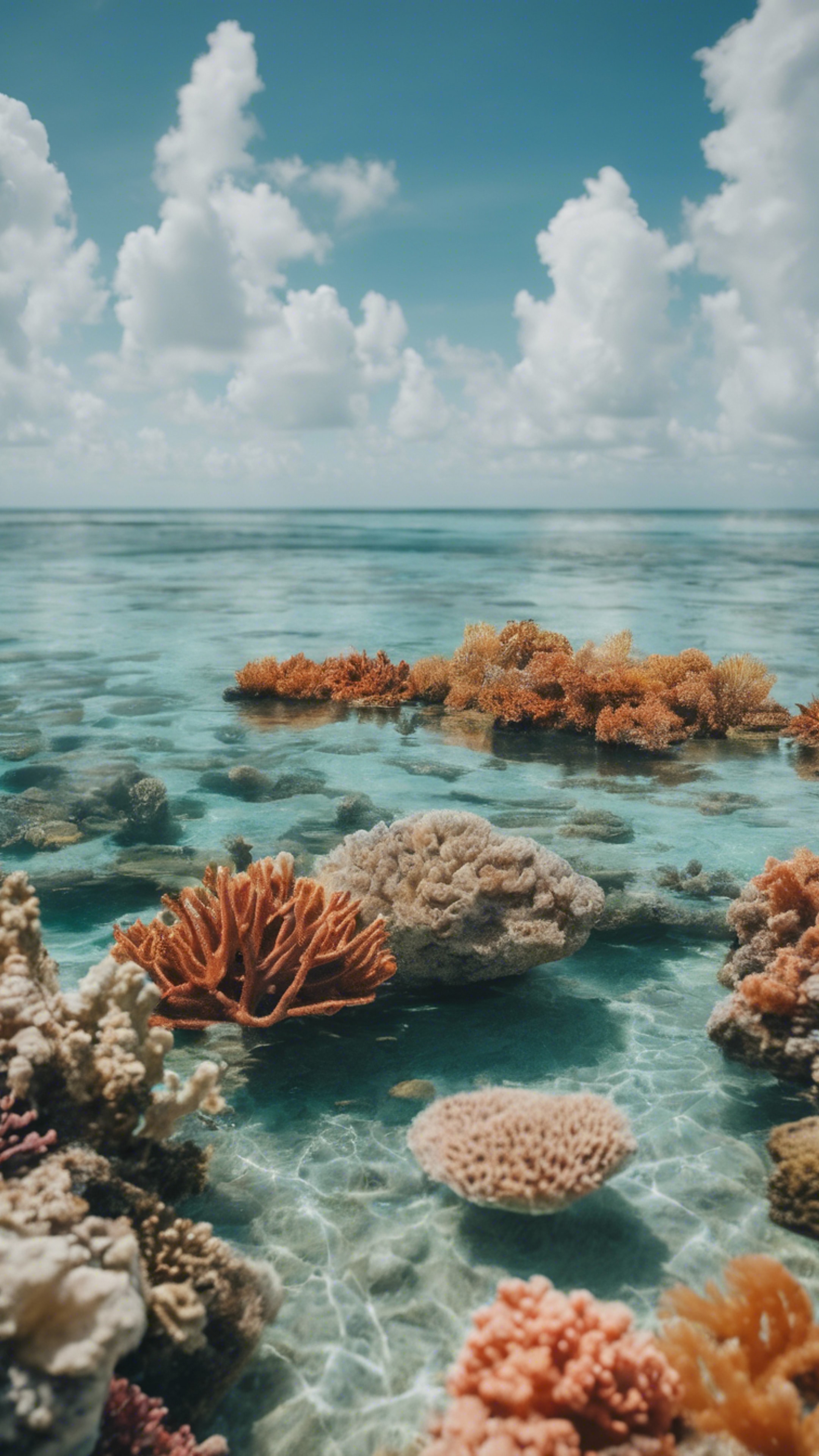 A serene view of the Florida Keys with crystal clear water and a colorful coral reef visible underwater. Валлпапер[53a9c37260d942df83c4]