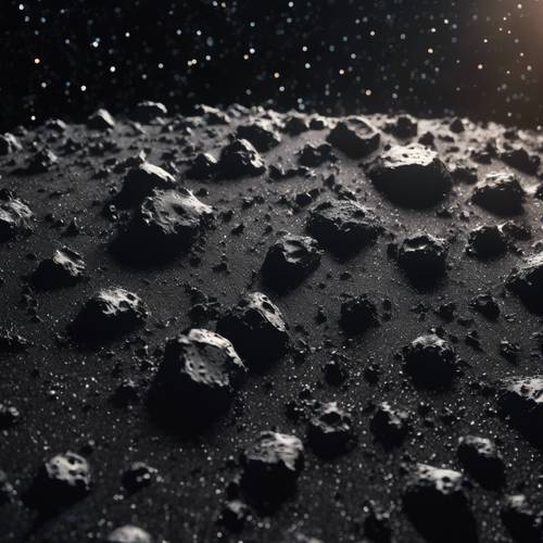 Плотный пояс астероидов пронизывает мрачное черное пространство.