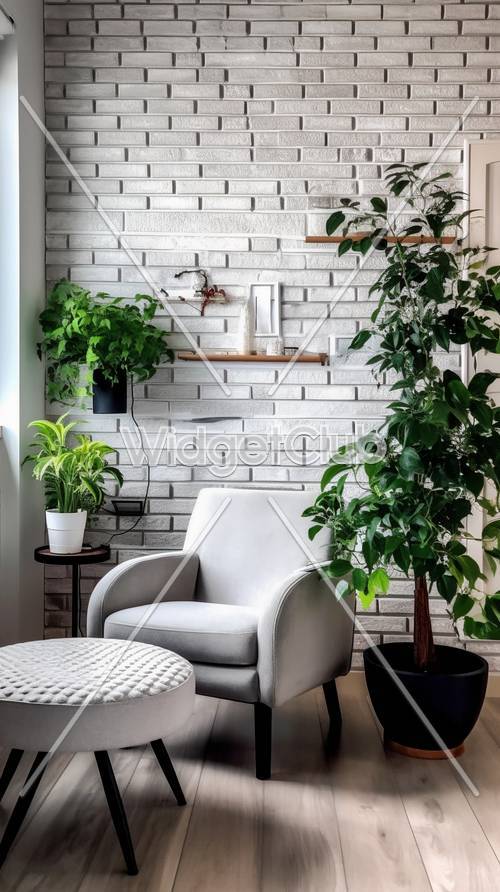 Стильный современный домашний декор с растениями и удобным стулом