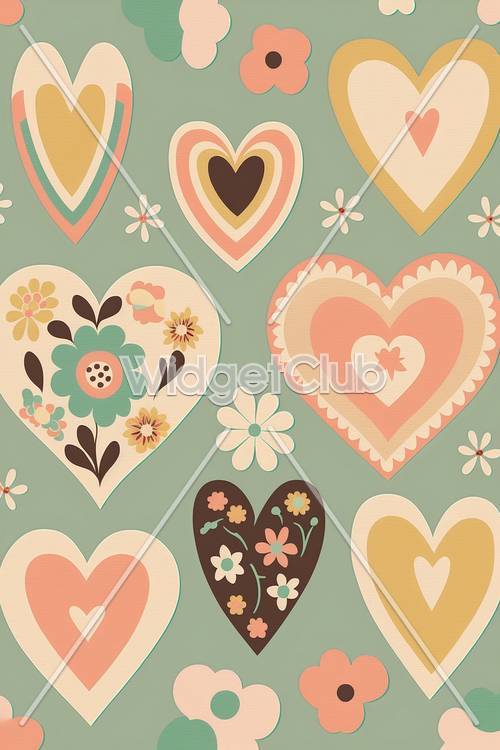 Renkli Kalpler ve Çiçekler Desen Arka Plan