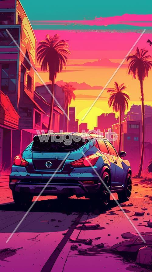 Vibrant Sunset City Car Scene