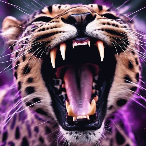 A detailed close-up of a ferocious purple leopard, growling. Tapeta [19619193539c4779a354]