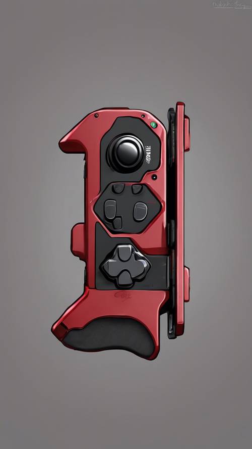 A single dark red joy-con controller for Nintendo switch, stark against a black background.