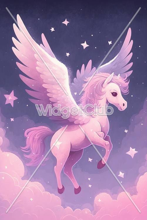 Magical Flying Unicorn in the Starry Sky