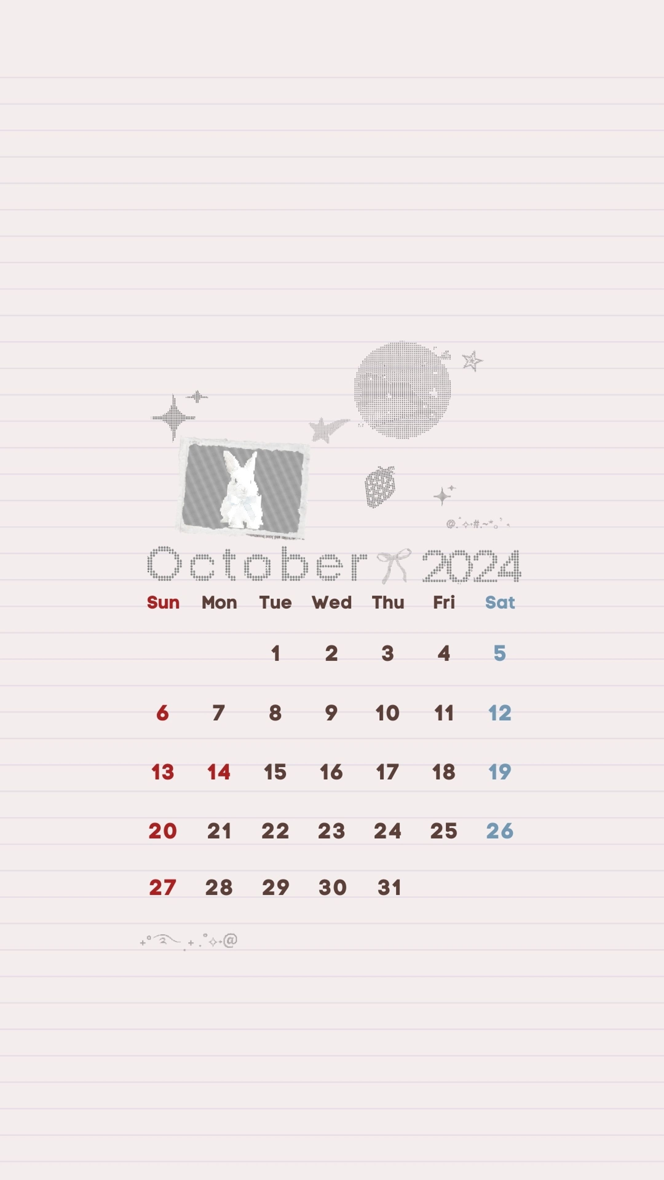 Cute October Calendar with Bunny and Stars for Kids کاغذ دیواری[935e48c6213e41db86df]