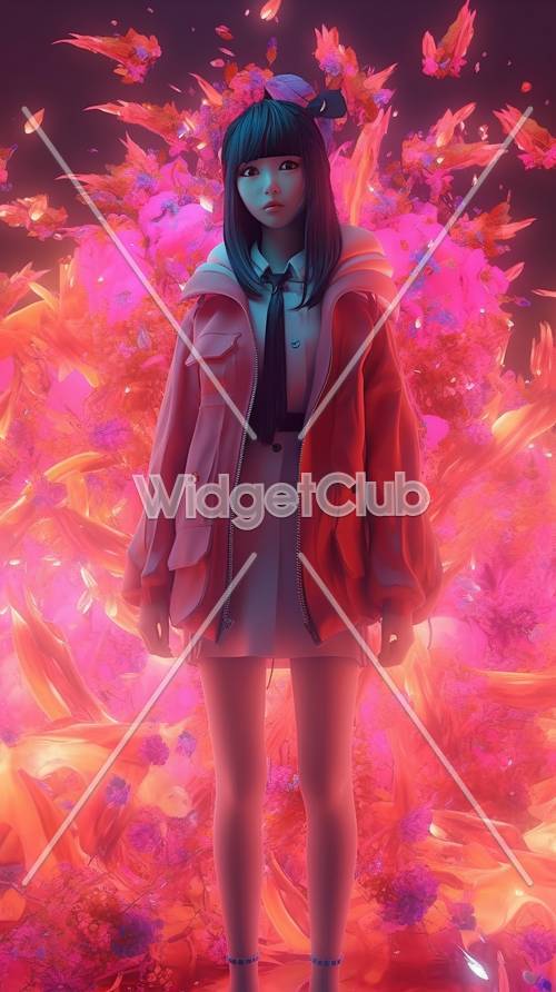 Vibrant Pink Fantasy Forest with Mysterious Girl