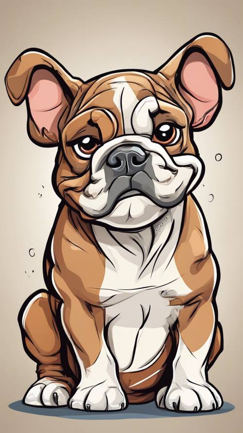 Un adorabile cucciolo di bulldog in stile cartone animato, che strizza l&#39;occhio alla telecamera con un sorriso malizioso.
