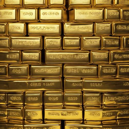 Ein ordentlicher Stapel Goldbarren in einem Bankschließfach. Hintergrund [e854ea539ee045f58820]