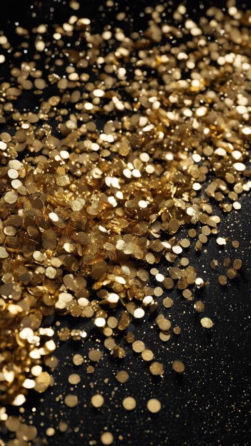A spectrum of gold glitter scattered across a black background