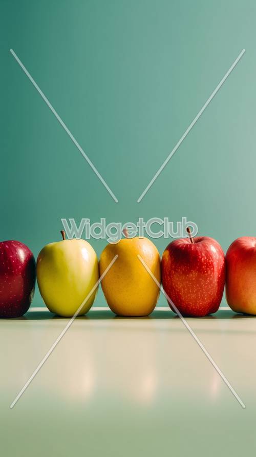 Pommes colorées dans une rangée