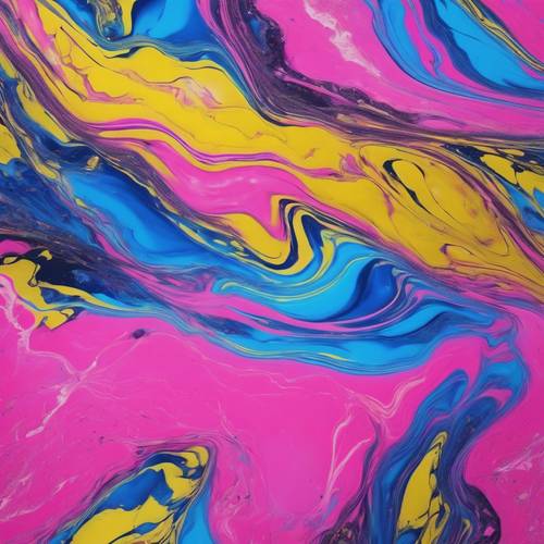 Eyecatching neon marble pattern with striking streaks of hot pink, electric blue, and bright yellow. Tapeta [dc7d7e5bc84b42ce851b]