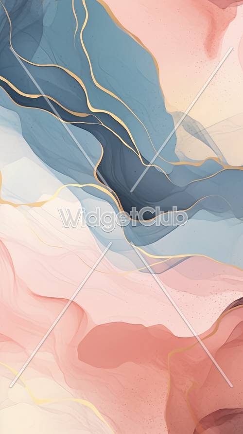 Soothing Abstract Art with Pastel Colors and Golden Lines