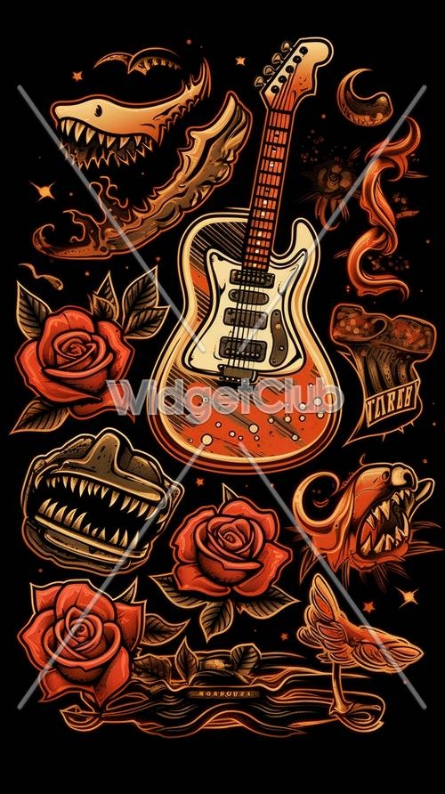 Rock and Fire Guitar Design壁紙[2ce15c8b10904736a7b3]