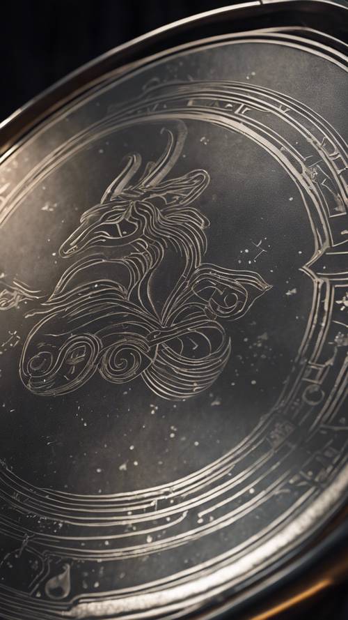 El símbolo Capricornio está grabado en un escudo de acero.