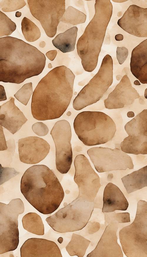 Earthy tan abstract shapes arranged in a seamless watercolor pattern.