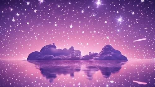 かわいい星座が散りばめられた、きらめくパステルパープルの夜空の壁紙