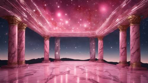 Różowa marmurowa konstrukcja pod świetlistym nocnym niebem.
