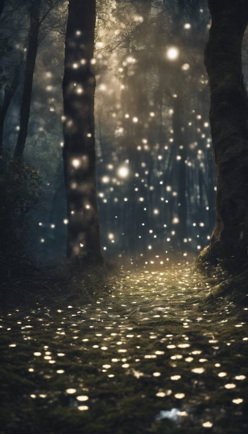 Dolunay altında, dans eden gölgeler ve gümüş ay ışığıyla ıslanmış büyülü bir orman.