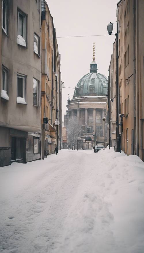 Berlin cityscape under a wintry blanket of snow, the streets quiet and ethereal. Ფონი [1b2fe8e51f904ace8f6d]