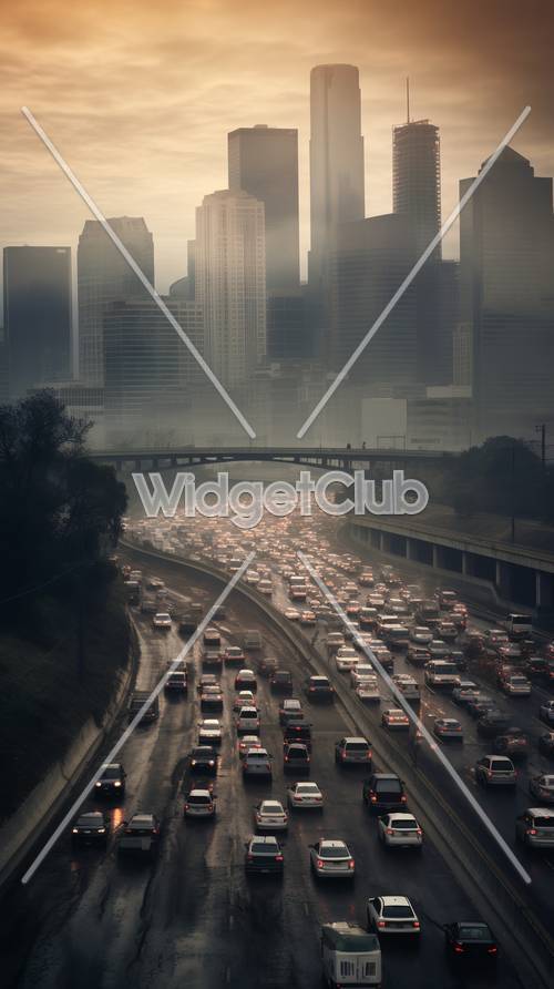 Туманное городское движение на рассвете