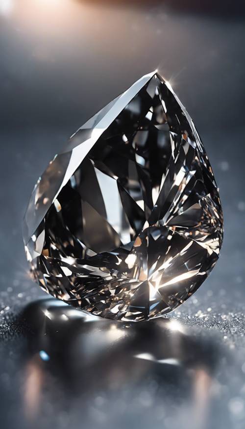 A black diamond gleaming under the soft light.