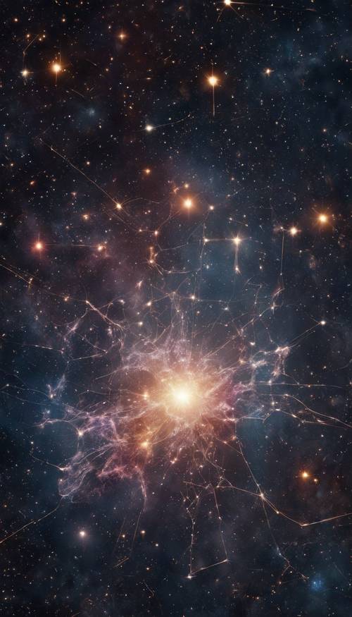 폭발적인 별빛 은하 속에 있는 카시오페이아 별자리의 극적인 이미지.