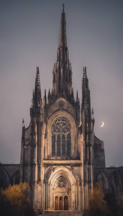 Una cattedrale gotica illuminata dal pallido chiarore della luna.