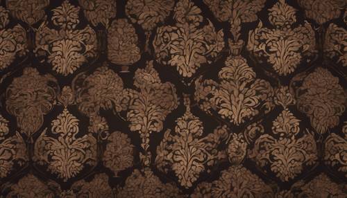 A detailed damask pattern in a luxurious dark brown color with a soft, velvet finish.