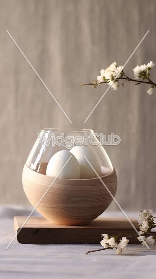 بيض أنيق في وعاء زجاجي مع الزهور