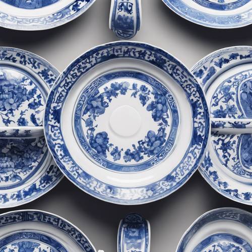 Patrón de porcelana china azul y blanca que se repite infinitamente.
