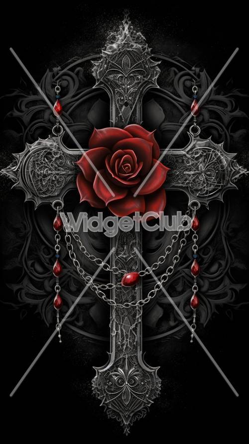 Red Rose and Gothic Cross Design