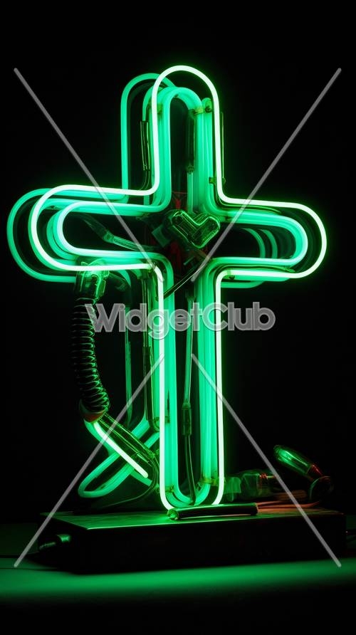 Bright Neon Green Cross Light Wallpaper[d5b6efd350ed4d85a67b]