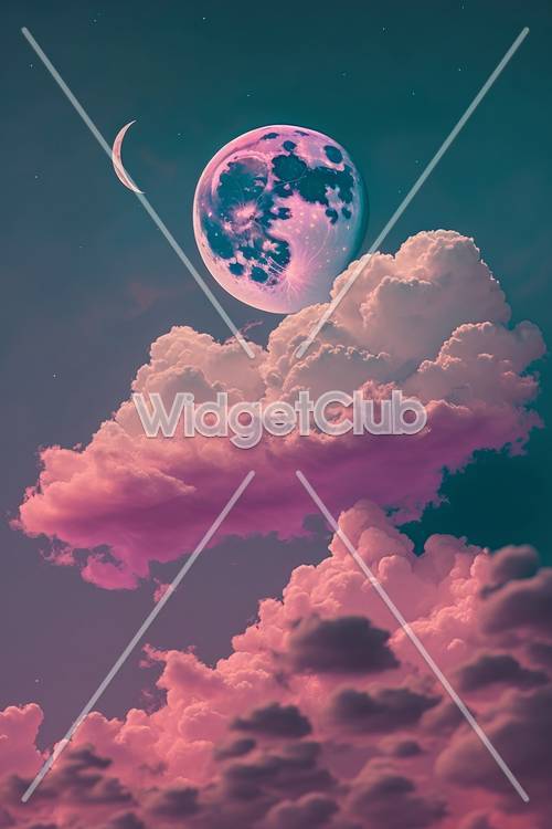 Dreamy Sky with Moon and Clouds
