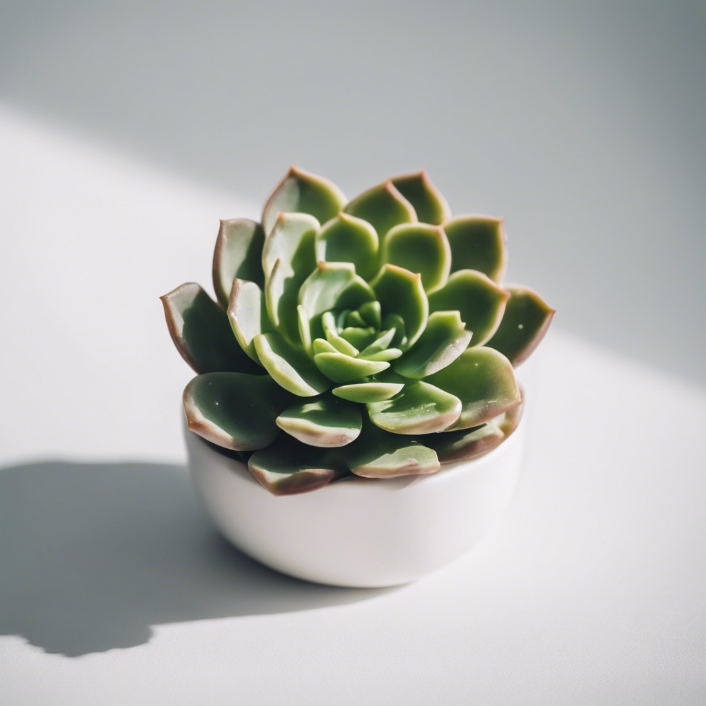 Close up shot of a miniature succulent plant against a minimalist white background. Wallpaper[a8abb90d44d74001bb3d]