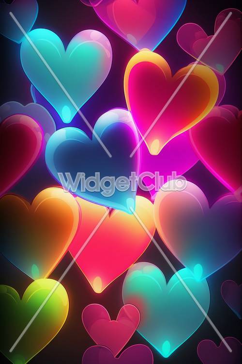 Colorful Neon Hearts Glow